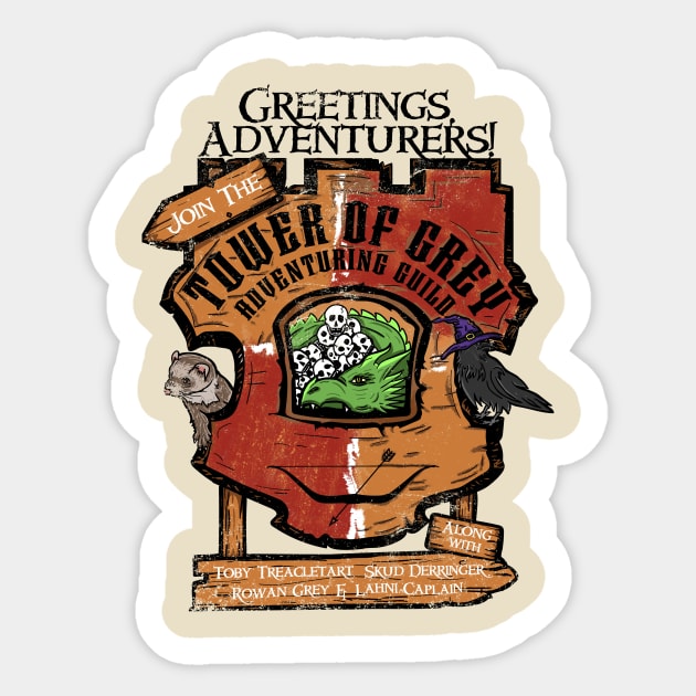 Greetings Adventurers - Tower of Grey Sticker by GeeklyInc